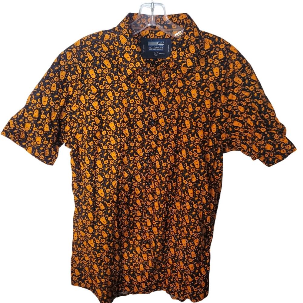 Monument Black/Orange Button Front Halloween Shirt, NWOT, Large
